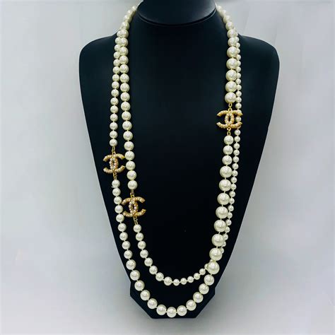 chanel vintage pearl necklace|Chanel pearl long strand necklaces.